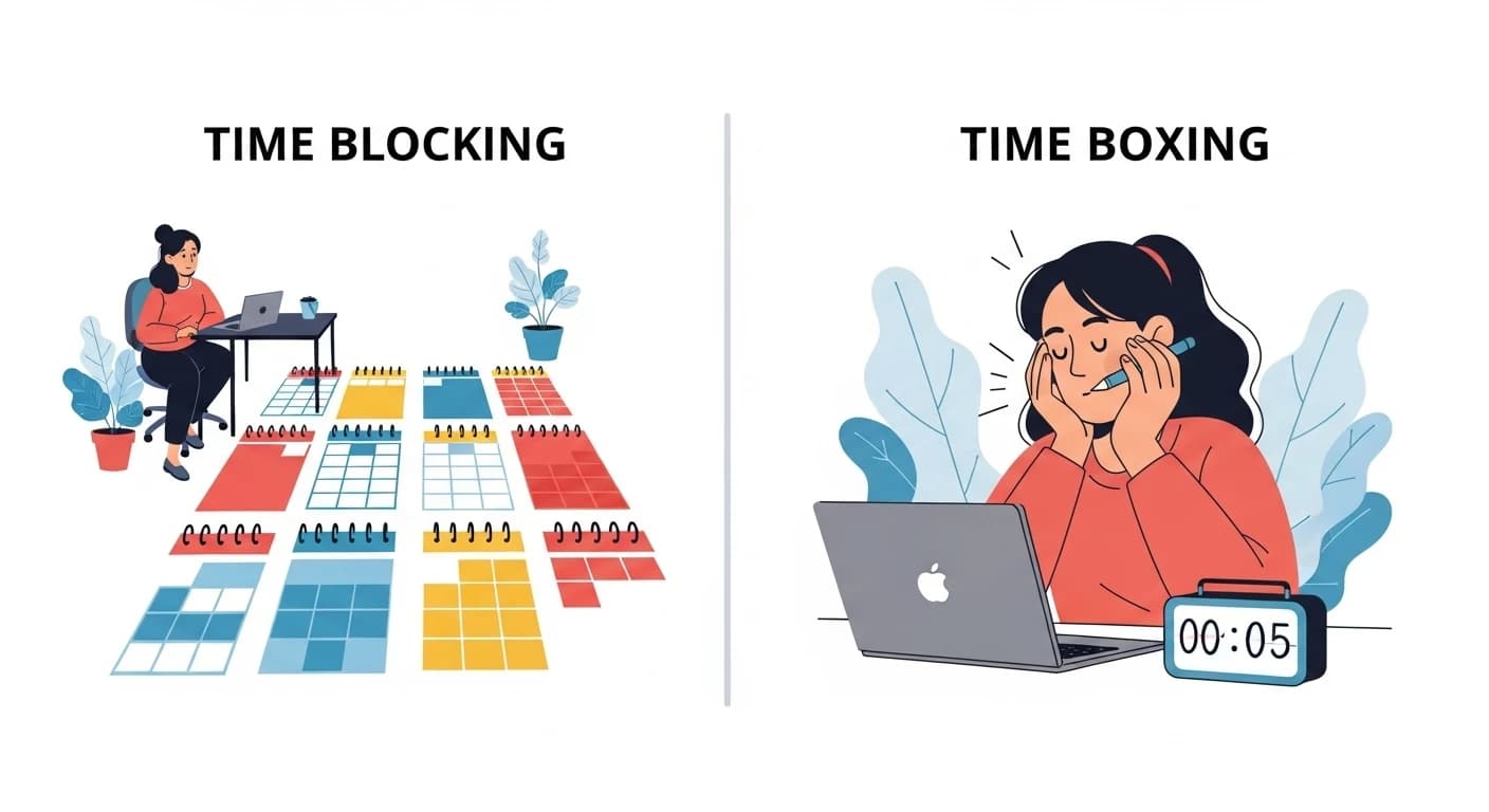 タイムブロッキングとタイムボクシングのイメージ図